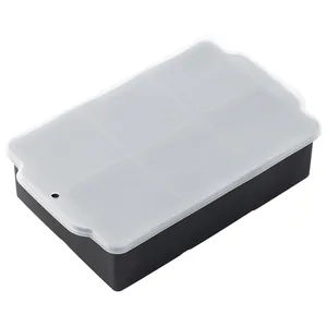 Durable large 6-cavity black silicone ice cube tray with clear lid for easy release
