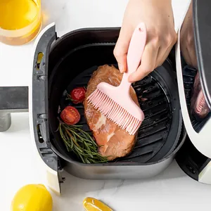 Pink heat-resistant wide silicone basting brush for BBQ and air fryer cooking