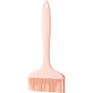 Wide pink silicone pastry brush with hanging hole for baking and BBQ oil spreading