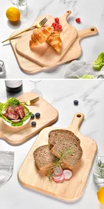 Premium natural beech wood cutting board with handle for serving fresh bread and pizza