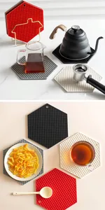 Detailed view of hexagonal silicone mats with honeycomb texture for heat protection.