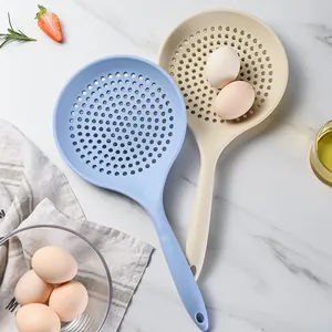 Large food-grade silicone slotted spoon with long handle for straining noodles