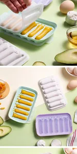 Multi-colored silicone sausage molds with caterpillar shapes for homemade baby food.