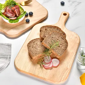 Natural beech wood cutting board with handle for bread, steak, and fruit serving