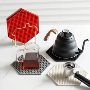 Set of hexagonal silicone honeycomb heat insulation mats for kitchen table protection