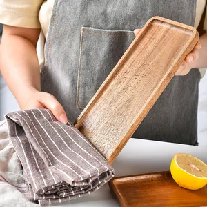 Elegant rectangular acacia wood serving tray for snacks, fruit and breakfast bread