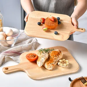 Japanese Style Beech Wood Cutting Board with Handle Round Corner Wooden Pizza Serving Tray for Steak Bread Fruit Kitchen