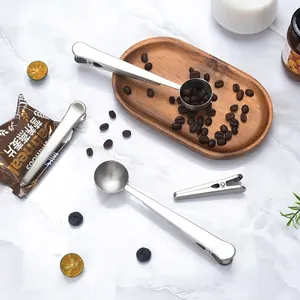 Premium stainless steel coffee scoop with integrated bag sealing clip for food storage