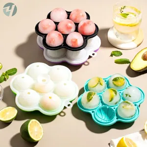7-Hole Silicone Round Ice Ball Tray Mold For Whiskey Basketball Texture Easy Release Sphere Ice Cube Maker Home Kitchen