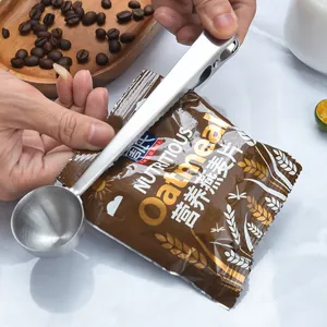 Premium multifunctional stainless steel coffee scoop with a built-in bag sealing clip for food