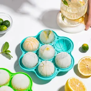 Professional 7-hole silicone ice ball mold for whiskey with textured round ice cube tray
