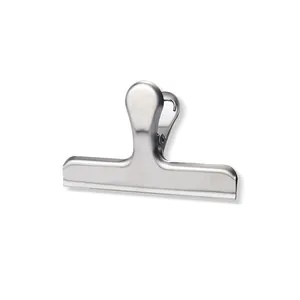 Durable stainless steel chip bag clip for food storage and sealing.