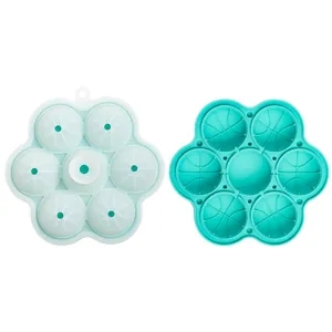 Professional 7-hole basketball pattern silicone ice ball mold for whiskey with easy release