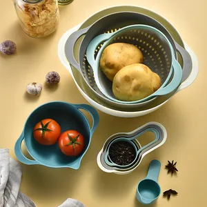 8-in-1 space-saving nesting kitchen bowl set with colander and measuring cups