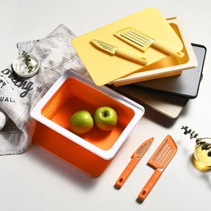 Set multifunzionale cestello scolapiatti pieghevole e tagliere da cucina arancione