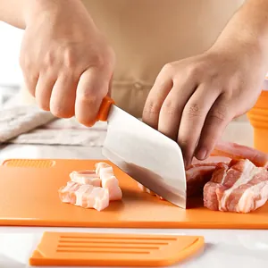 Set multifunzionale tagliere pieghevole arancione e cestino di drenaggio per la cucina