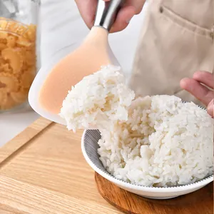 Non-stick silicone rice paddle with 304 stainless steel handle for easy rice serving