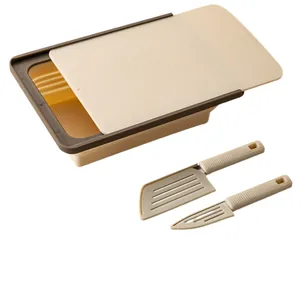 Tagliere pieghevole e cestello di scarico 3 in 1 con due coltelli da cucina