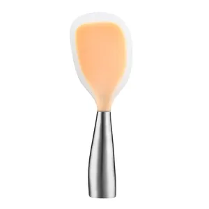 Standing silicone rice spoon with stainless steel handle and non-stick head