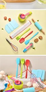 Set de pâtisserie complet de 19 pièces colorées pour enfants avec spatules en silicone et tasses.