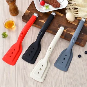 2-En-1 Pince Alimentaire en Silicone Spatule Résistant à la Chaleur Pince en Acier Inoxydable pour Steak Poisson Pain Cuisine Barbecue