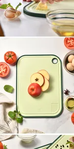 Detail view of eco-friendly wheat straw cutting board with built-in garlic grater