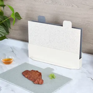 Set of 3 plastic classification cutting boards with storage stand for home kitchen use