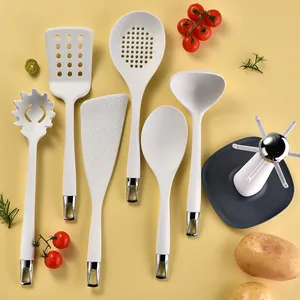 Silicone Kitchen Utensil Spatula Soup Spoon Slotted Turner Pasta Server Rice Spoon With Hanging Rack Stand Heat Resistant