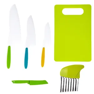 6-teiliges Sicherheits-Küchenmesser-Set für Kinder mit Schneidebrett und Wellenschneider