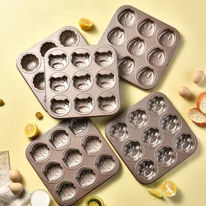 Stampo per Torta a 9 Cavità in Acciaio al Carbonio Antiaderente Forma Animale Conchiglia Madeleine Teglia da Forno Oro