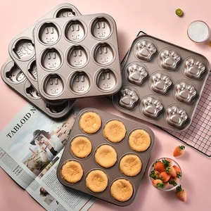 Stampo per dolci antiaderente a 9 fori con forme di animali per pasticceria DIY oro rosa
