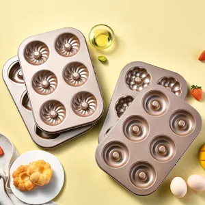 Champagnergoldene Antihaft-Backform 6er Set für Donuts, Muffins und Gugelhupf Backblech