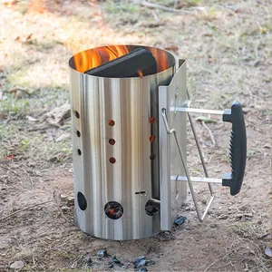 Portable Stainless Steel Charcoal Chimney Starter Quick Fire Starter For Outdoor BBQ Camping Picnic With Heat Shield Handle