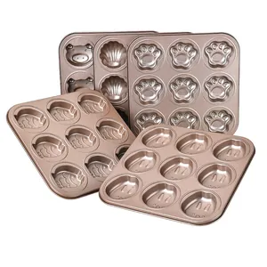 9er-Set Antihaft-Backformen mit niedlichen Tierpfoten- und Fischmotiven in Champagnergold