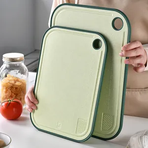 Double-sided wheat straw cutting board set with garlic grinder and ruler marking