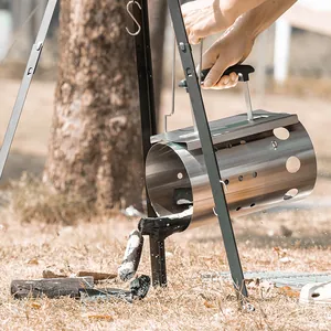 Portable stainless steel charcoal starter chimney for outdoor BBQ picnic fire lighting