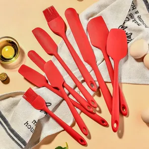 Silicone Baking Tool Set Heat Resistant Integrated Scraper Spatula Oil Brush Red Kitchen Utensils For Cake Cream Decorating Baking Accessories
