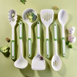 Premium heat-resistant silicone kitchen utensil set with ergonomic green and white handles