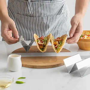 W-shaped stainless steel taco holder rack for serving Mexican tortillas and pancakes