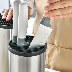 Porte-couteaux circulaire en acier inoxydable avec fentes universelles pour cuisine