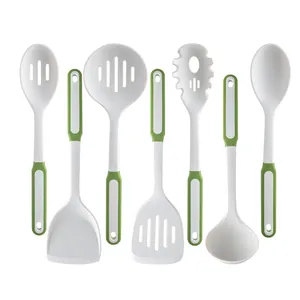 7-piece professional heat-resistant white and green silicone kitchen utensil set for cooking