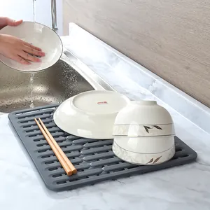 Premium heat-resistant silicone dish drying mat for kitchen counter and sink drainage