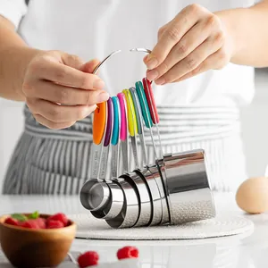 13-piece stainless steel measuring cups and spoons set with colorful silicone handles