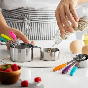 13-piece stainless steel measuring cups and spoons set with colorful silicone handles