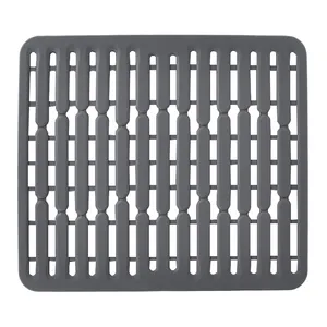 Modern grey rectangular silicone drainage mat for kitchen sinks and countertop surfaces