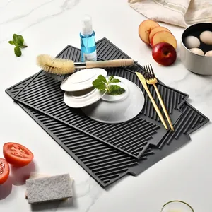 PVC Geschirrtrockenmatte Für Küchentheke Rutschfest Hitzebeständig Drainage Pad Modern Minimalistisch Tischschutz Grau