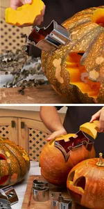 Gros plan d'un moule en inox en forme de chauve-souris pour sculpter des citrouilles d'Halloween