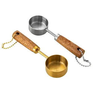 Professional stainless steel measuring spoons set with ergonomic wooden handles