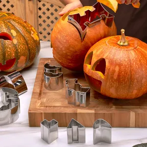 Professional stainless steel Halloween pumpkin carving kit with various creative mold shapes