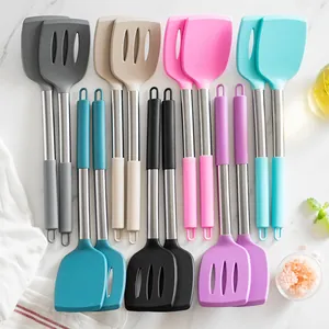 Ensemble de spatules en silicone coloré avec manches en inox pour cuisine saine